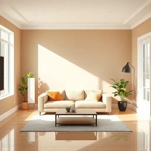 Freshly painted beige wall in modern Brookfield WI living room with natural light, sleek decor, and clean architectural details