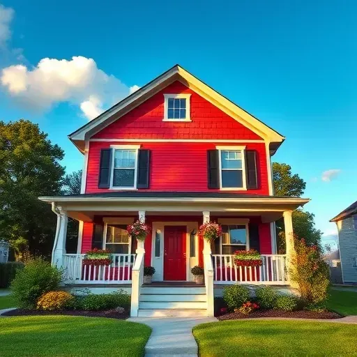 Completed painting project in Burlington WI featuring a charming two-story house surrounded by lush greenery and bright flowers.