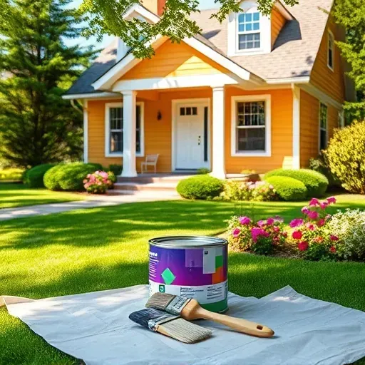 A beautifully painted residential home in Waukesha, WI, surrounded by greenery, featuring warm colors and a flower garden.