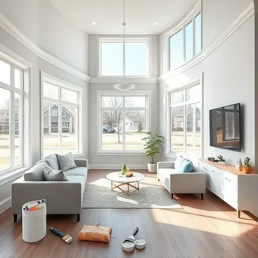 Freshly painted modern interior in Oak Creek WI with flawless walls, natural light, sleek furniture, and organized workspace