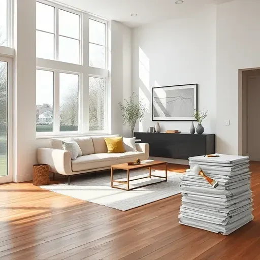 Beautiful renovated living room in Whitefish Bay WI with white walls, hardwood floors, modern decor, and natural light.