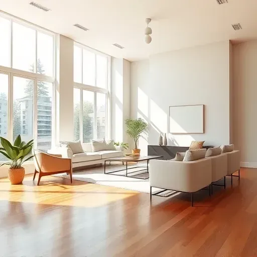 Freshly painted modern interior in River Hills WI with flawless walls, hardwood flooring, large windows, and elegant decor