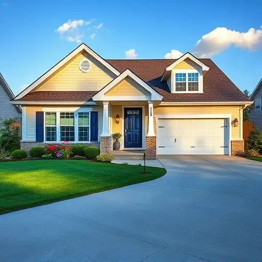 Freshly painted modern home in Menomonee Falls with navy door, manicured lawn, and vibrant flower beds.