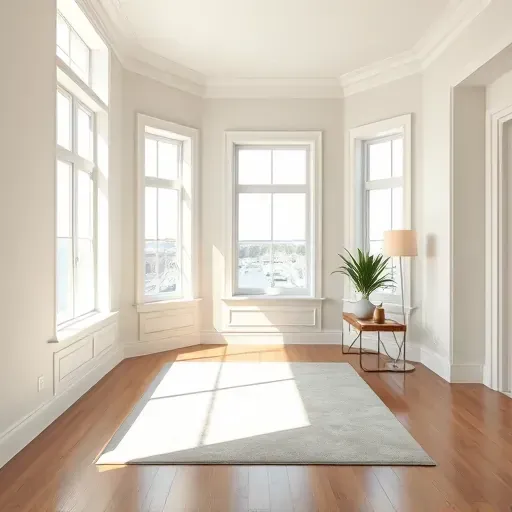 Freshly painted neutral walls in a modern Port Washington living room with natural light, elegant moldings, and stylish decor
