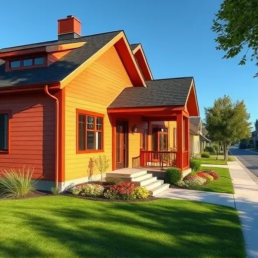 Freshly painted house in St. Francis WI with modern colors, lush lawn, flower beds, and detailed craftsmanship.