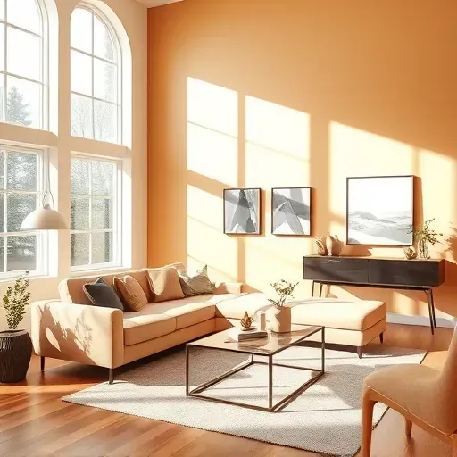 Freshly painted warm-toned interior wall of a modern Burlington WI living room with sleek furniture and natural light