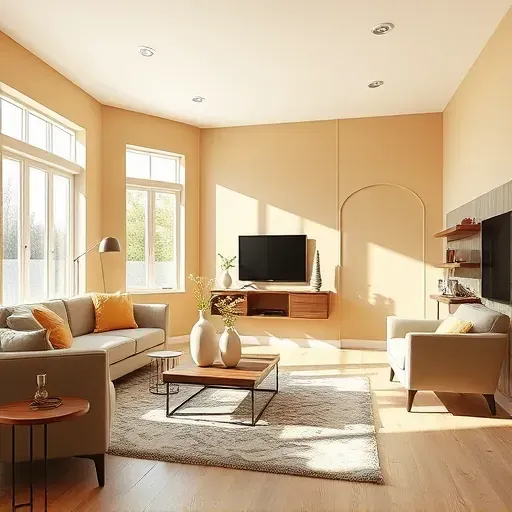 Modern living room with freshly painted warm walls, stylish furniture, and natural light enhancing a welcoming atmosphere.