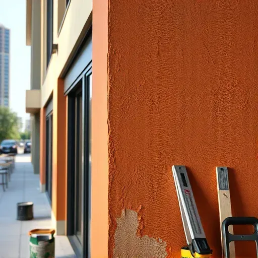 Finished Milwaukee exterior stucco and masonry wall featuring warm earth tones, textured surfaces, and detailed craftsmanship