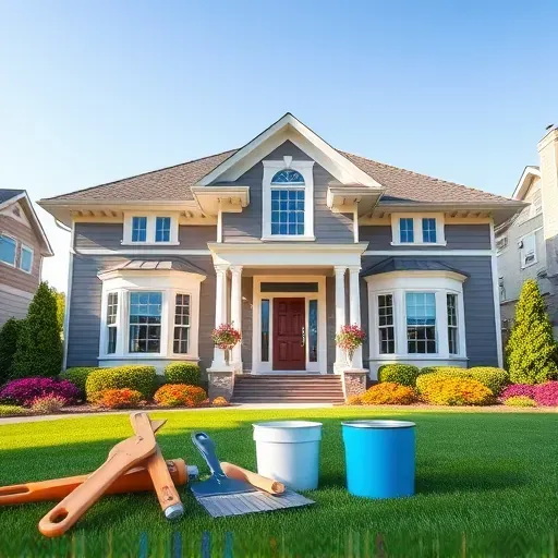 Freshly painted residential home in Whitefish Bay WI, showcasing intricate details, vibrant yard, and professional tools.