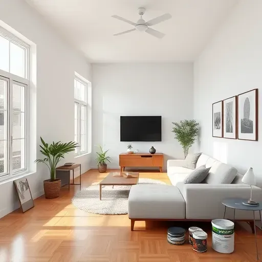 Freshly painted modern interior with flawless neutral walls, natural light, hardwood floors, stylish decor, and professional craftsmanship in Caledonia Wisconsin