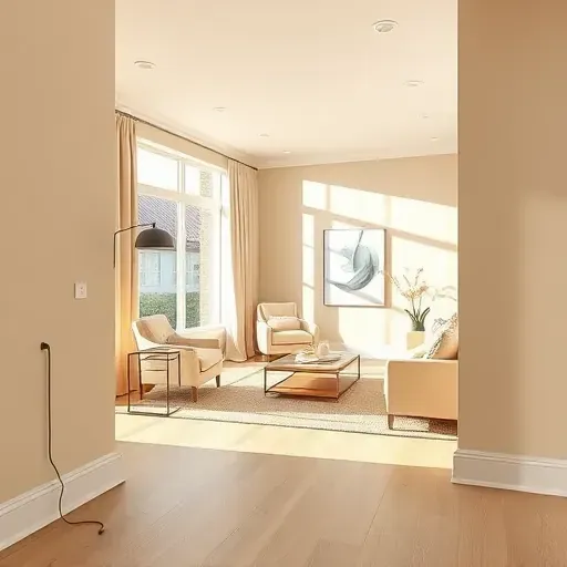 Interior room in Racine WI with smooth neutral walls, modern trim, natural light, stylish decor, and polished finish