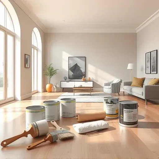 Freshly painted warm beige interior with quality paint supplies, modern decor, and natural light in Franklin Wisconsin