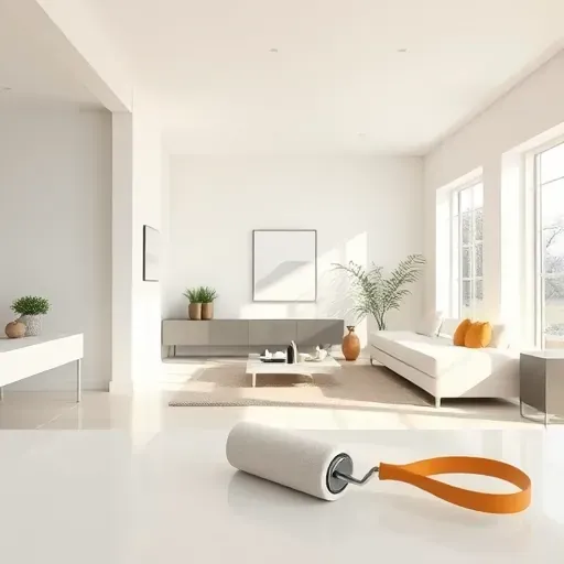 Freshly painted living room in Bayside, WI with neutral walls, modern decor, natural light and subtle craftsmanship details.