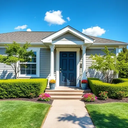 Completed painting project in St. Francis WI featuring fresh trim, navy blue door, and vibrant landscaping.