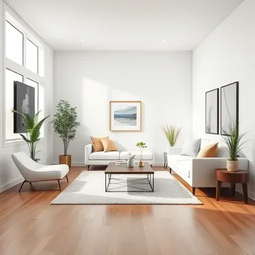 Bright interior room with white walls, modern furniture, hardwood floors, natural light, and stylish decor in Cudahy WI