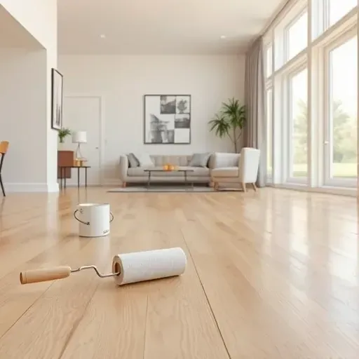 Freshly painted neutral interior room in Butler Wisconsin with painting tools and modern decor, bright natural light