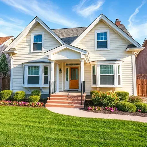 Completed exterior painting project in Kenosha WI showcasing soft colors, white trim, and vibrant flower beds.