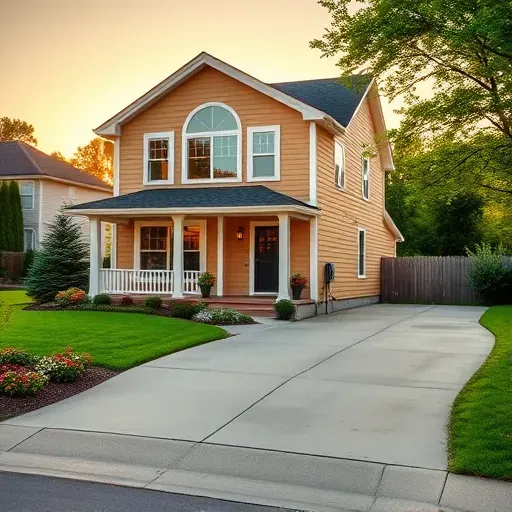 Completed two-story residential property in Brookfield WI with warm beige paint and white trim, surrounded by lush landscaping.
