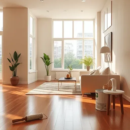 Freshly painted warm neutral interior in Brown Deer Wisconsin with natural light, polished wood floors, stylish decor, and professional finish