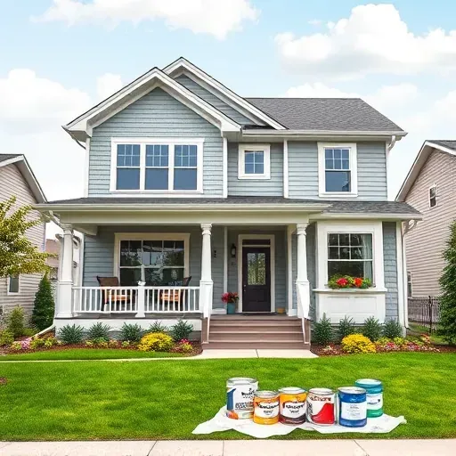 Freshly painted Mequon WI home with soft gray and white exterior, vibrant flowers, and a polished front porch.