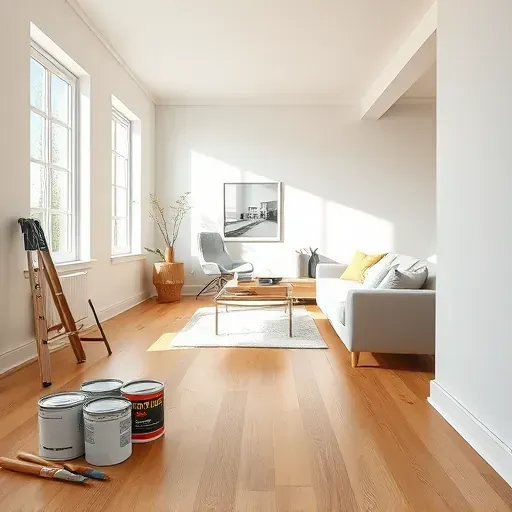 Refreshed interior room in Mount Pleasant WI with smooth light-colored walls, polished hardwood floors, and organized painting tools