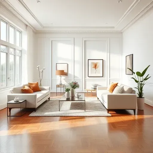 Freshly painted bright living room with white walls, modern furniture, hardwood floors, natural light, and stylish decor in Whitefish Bay Wisconsin