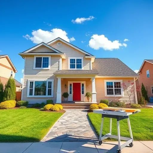Freshly painted suburban home in New Berlin, WI, with vibrant landscaping and professional painting tools displayed.