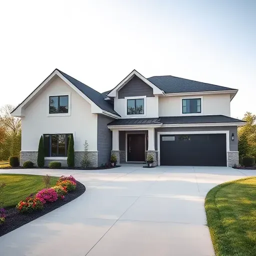 Newly painted modern home in Greenfield WI by a reputable contractor, showcasing elegant colors and pristine landscaping.