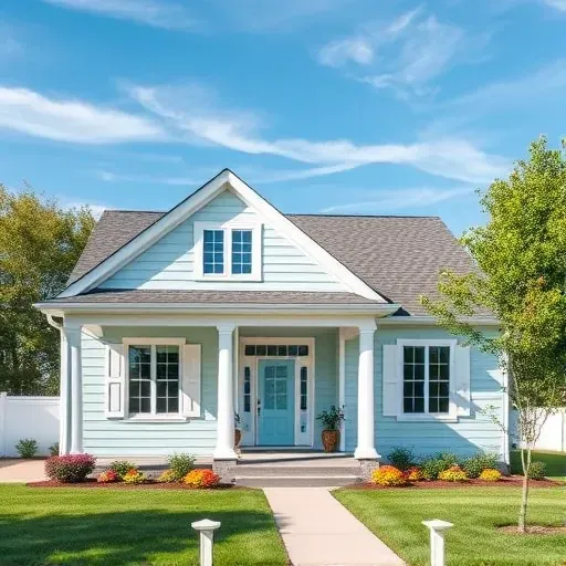 Freshly painted charming home in Burlington, WI features soft blues and whites with vibrant walls and manicured lawn.