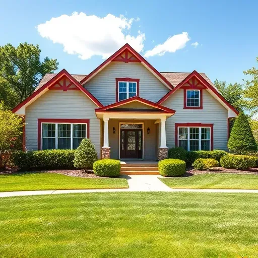 A beautifully painted home in Germantown WI with modern design, vibrant trim, and a lush green lawn under blue skies.