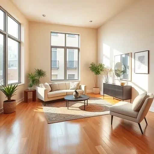 Freshly painted Milwaukee living room with warm tones, natural light, polished hardwood, and modern decor accents.