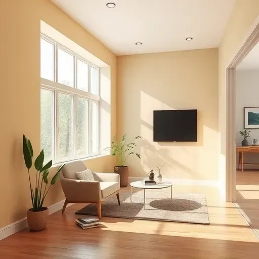 Freshly painted neutral interior in Greendale Wisconsin with natural light, modern furniture, wooden flooring, and clean, smooth walls