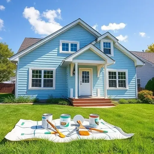 Completed painting project in Brookfield WI featuring a light blue home exterior, white trim, and a tranquil atmosphere.