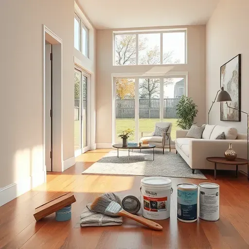 Freshly painted interior in Milwaukee showcasing smooth beige walls, modern decor, and professional painting tools.