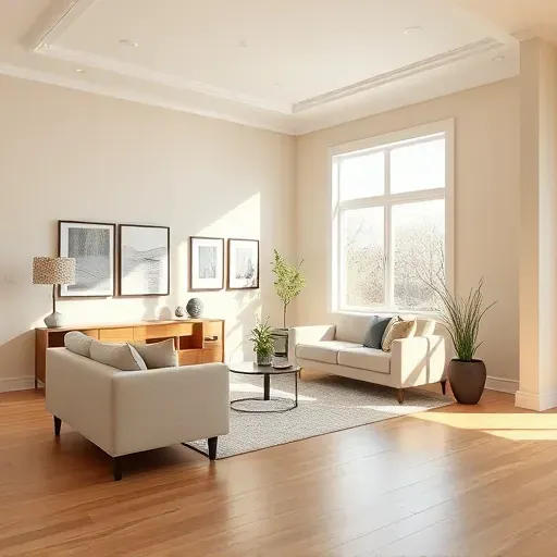 Freshly painted modern living room in Cudahy WI with neutral walls, hardwood floors, natural light, and elegant decor
