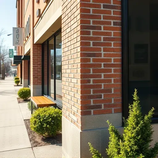 Seamless exterior wall texture match on Milwaukee building showing detailed brick and stucco surface with natural sunlight reflections