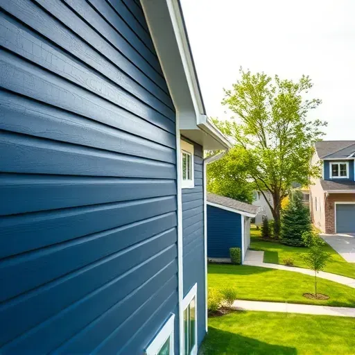 Freshly painted navy blue siding with white trim on a modern Milwaukee home in a lush suburban neighborhood