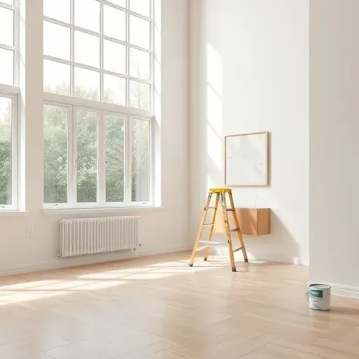 Freshly painted modern interior room with smooth neutral walls, natural daylight, neat decor, polished flooring, and professional finish