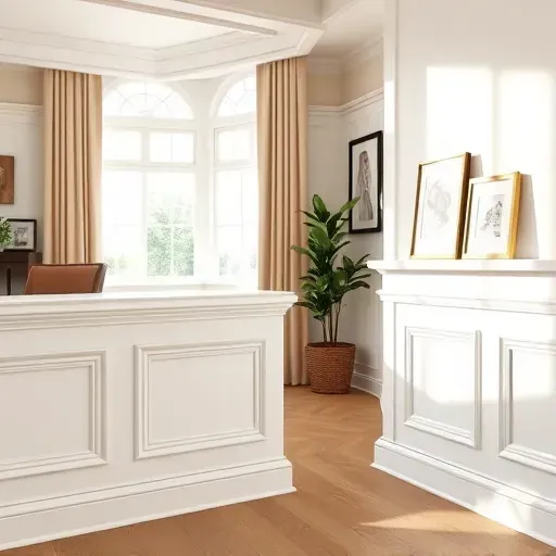 Pristine white window and wall trim with crown molding and wainscoting in a modern Milwaukee home interior
