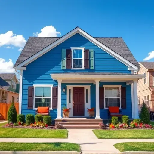 Beautifully completed exterior painting project in Fox Point, WI featuring blue siding, white trim, and vibrant landscaping.