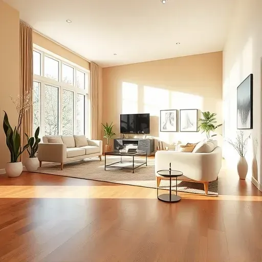Bright modern Milwaukee living room with freshly painted neutral walls, natural light, sleek furniture, and polished hardwood floors