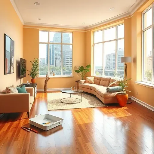 Freshly painted Milwaukee living room with warm tones, polished hardwood, and modern decor highlighting quality craftsmanship.