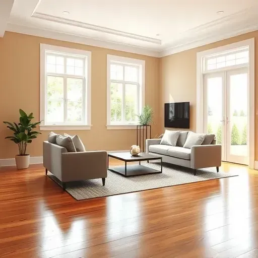 Professionally painted living room in Franklin WI with warm walls, modern furniture, and natural light enhancing the ambiance.