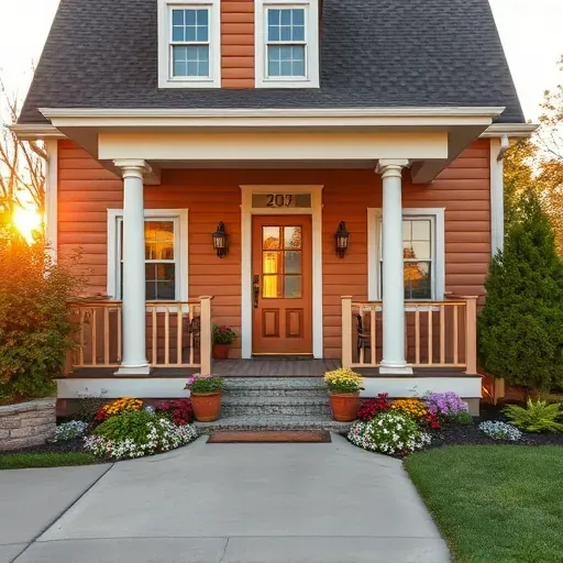 Completed painting project in Caledonia, WI featuring inviting exterior, vibrant flowers, and warm sunset glow.