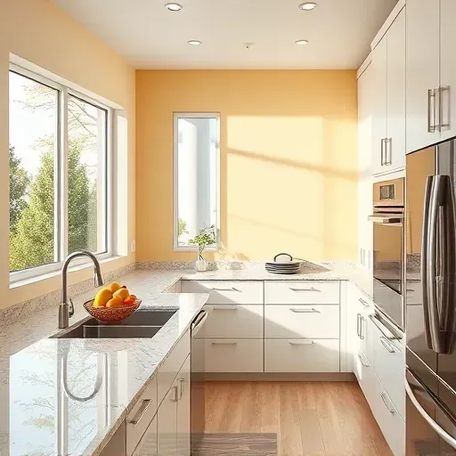 Freshly painted warm neutral wall in modern Milwaukee kitchen with sleek cabinetry and natural light.