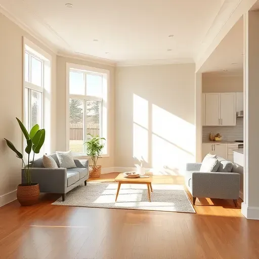 Freshly painted beige interior with white crown molding, natural light, polished hardwood floors, and modern decor in Shorewood WI