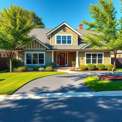 Modern Milwaukee home with vibrant exterior paint, lush landscaping, clean driveway, clear sky, showcasing quality craftsmanship