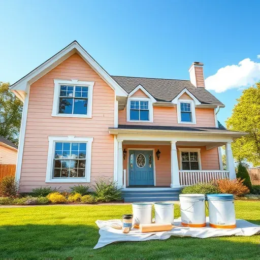 Beautifully renovated home in Mount Pleasant WI with fresh paint, crisp white trim, garden, and painting tools nearby.