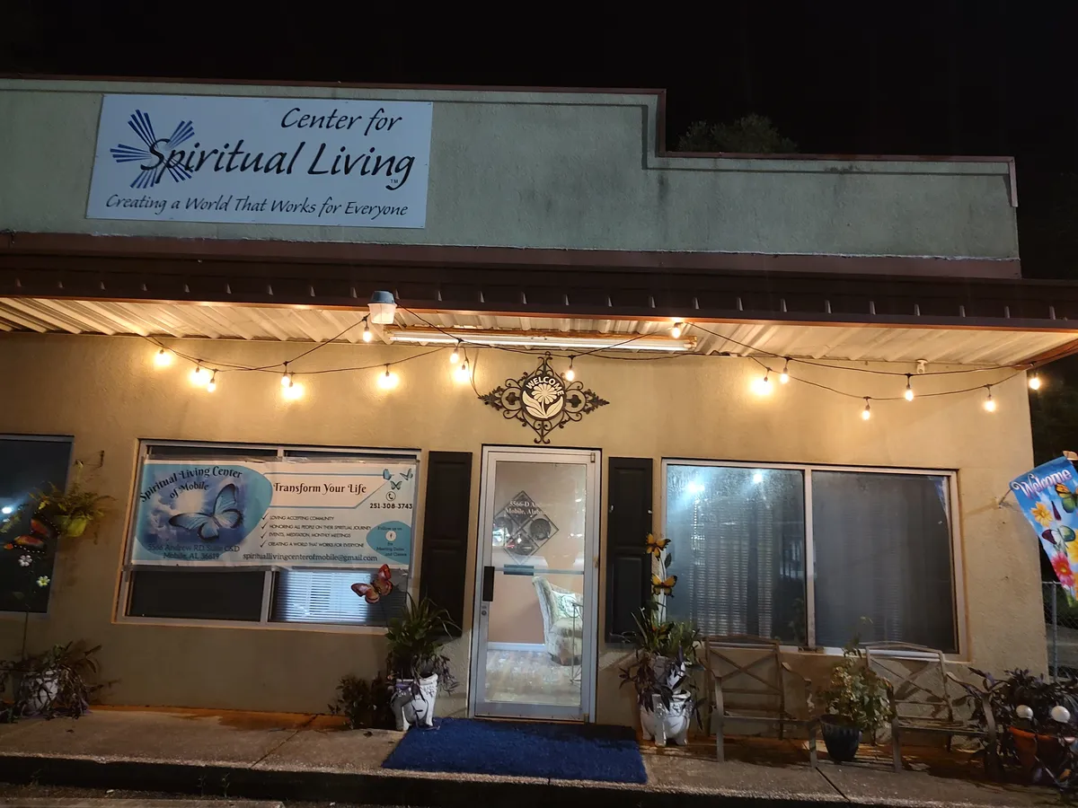 Spiritual Living Center of Mobile building exterior at night