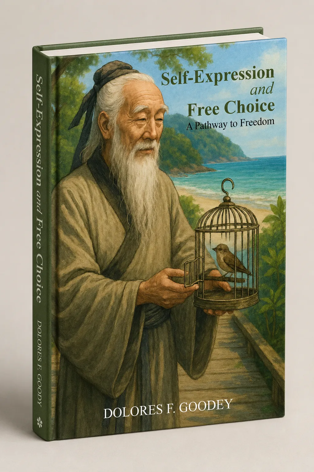 A premium physical book mockup standing upright in soft natural light
